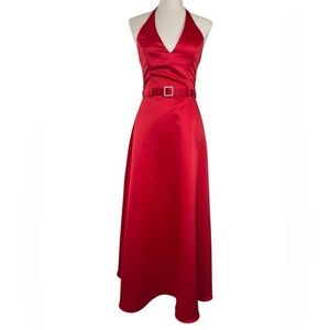 Vintage Scott McClintock Jewel Ruby Red Halter Prom Dress Size 4P 4 Petite